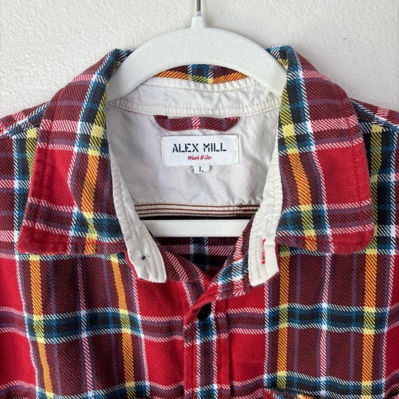 Alex Mill Chore Shirt Men’s Large Red Plaid Flannel Button Up Double Pocket - Picture 3 of 6